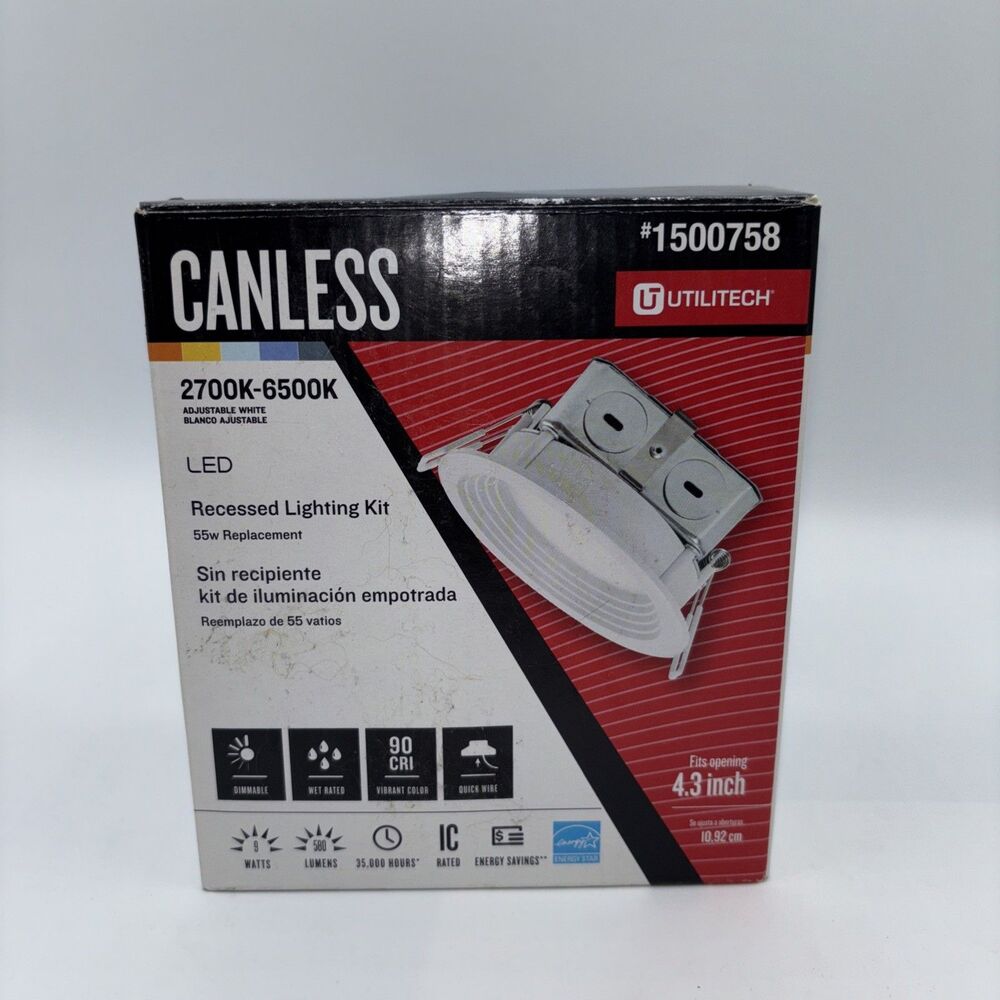 Utilitech Canless Recessed Light Kit-#1500758 LED 2700k-6500k Adj. White NOB
